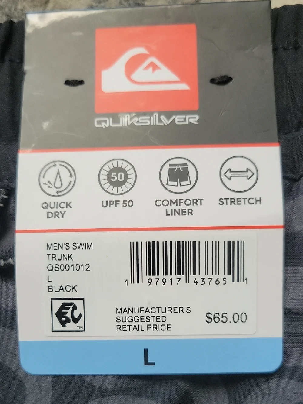 Quiksilver Men's Black and Charcoal Geometric Swim Trunks